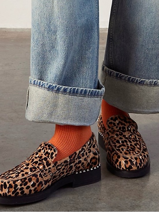 {Ash} Winona Leopard Print Silver Studded Penny Loafers